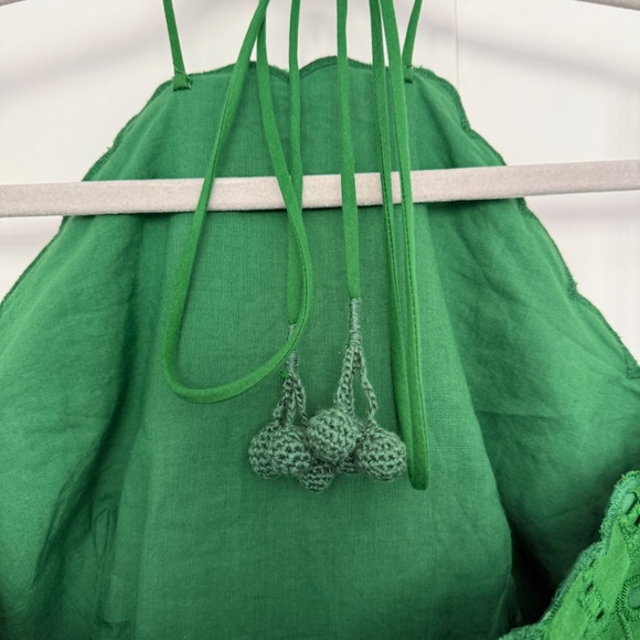 Farm Rio Green Palm Tree Eyelit Halter Neck Midi Dress Size Small - Picture 7 of 16